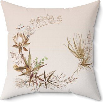 Dried Floral Throw Pillow Cover, Boho Blush Beige, Jungle Anthurium, Flamingo Flower, Nature Cottage Core Decorative Square Pillowcase