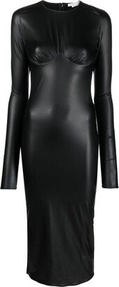 ALESSANDRO VIGILANTE Faux-Leather Long-Sleeve Midi Dress