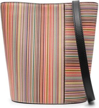 Striped Leather Bucket Bag