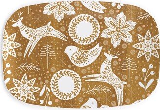 Serving Platters: Gingerbread Forest - Brown & White Serving Platter, Brown