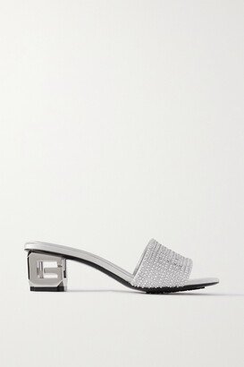 G Cube Embellished Satin Mules - Silver