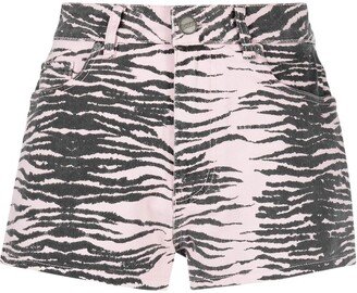 Tiger-Stripe Denim Shorts