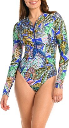 Half Zip Long Sleeve One-Piece Rashguard Swimsuit