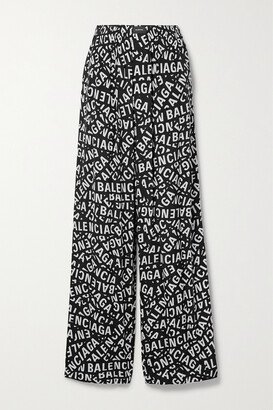 Printed Poplin Pajama Pants - Black