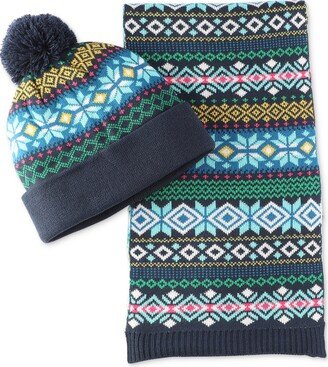 Men's Fair Isle Knit Scarf & Beanie Set, Created for Macy's - Navy/yellow