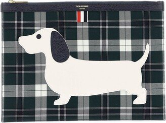 Dog-Motif Tartar Zipped Document Holder