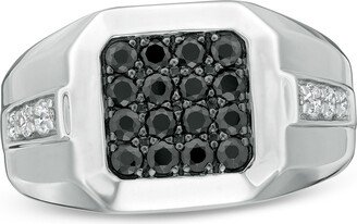 Men's 1 CT. T.w. Octagonal Composite Enhanced Black and White Diamond Stepped Edge Ring in Sterling Silver - Size 10