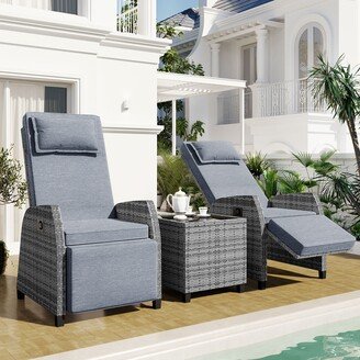 TOSWIN Outdoor Rattan Two-person Combination Reclining, Adjustable Upholstered Backrest Seats Design with Tempered Glass Coffee Table