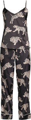 Averie Sleep Sierra 2-Piece Tiger-Print Satin Pajama Set