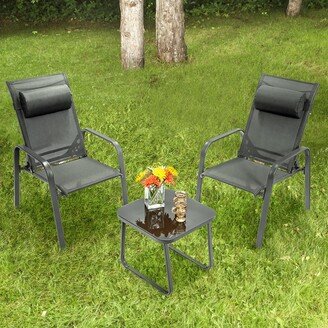 3PCS Patio Bistro Furniture Set Adjustable Back Stackable - See Details