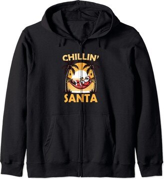 Chillin Santa On The Tropical Beach Relaxation Chillin' Santa Claus Christmas Relaxed Merry Xmas Beach Vibe Zip Hoodie