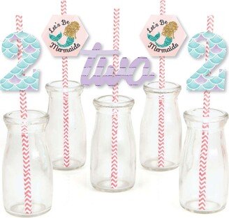 Big Dot Of Happiness 2nd Birthday Let's Be Mermaids - Paper Straw Decor - Striped Decor Straws 24 Ct