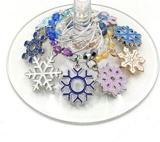 Snowflake Winter Wine Charms, Glass Identifier Tags, Markers, Christmas Gifts, Party Favor Pack Option Available, 9/Pack