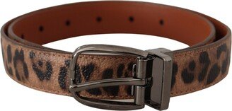 Brown Leopard Embossed Leather Buckle Women's Belt