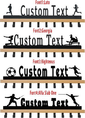 Personalized Wood Medal Hanger Display Trophy Shelf - Sports Rack With Wooden -Custom Text Color & Images For Athletes