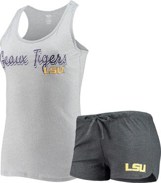 Concepts Sport Women's Heathered Gray, Charcoal Lsu Tigers Anchor Tank Top and Shorts Sleep Set - Heathered Gray, Charcoal