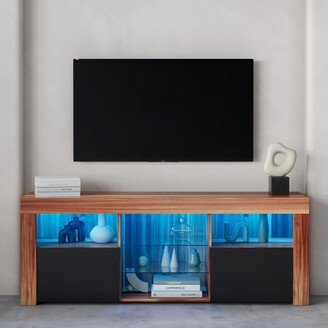 RASOO Modern 57 TV Stand with Glossy Fronts, LED Lights, and Cabinets