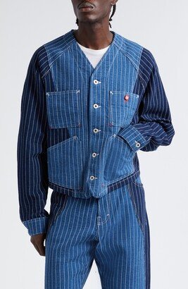 Mixed Pinstripe Denim Workwear Jacket