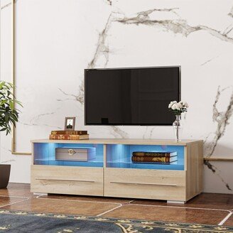 TONWIN TV Cabinet Two Drawers with Color-Changing Light Strips Rustic Oak