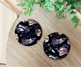 Skull Flower Car Coasters Set, Goth Decor, Halloween Fun Coasters, Car Accessories, Accessories For Women