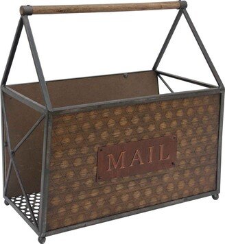 Wood and Metal Frame Basket with Handle and Typography - 17.91 H x 9.06 W x 17.72 L Inches