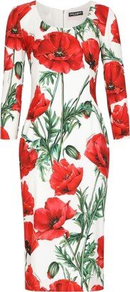 Poppy-Print Midi Dress