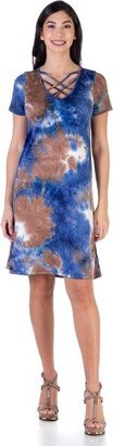 24seven Comfort Apparel Tie Dye Knee Length T Shirt Womens Dress-BLUE MULTI-XL