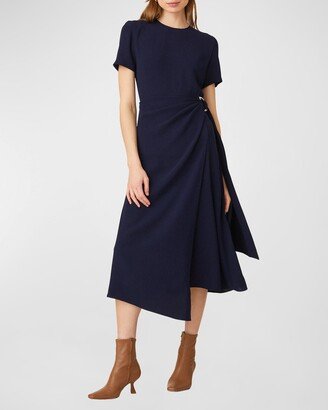 Gem Draped Asymmetric A-Line Midi Dress