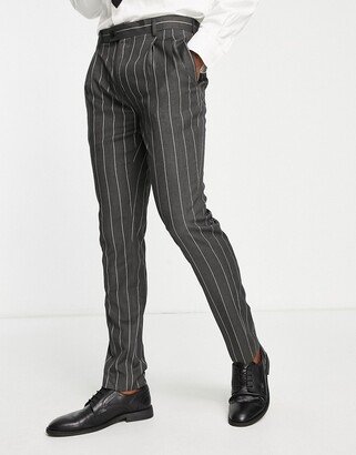 skinny pleasted suit pants in gray stripe