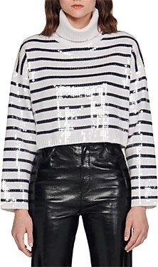 Ariel Sequin Striped Turtleneck Sweater