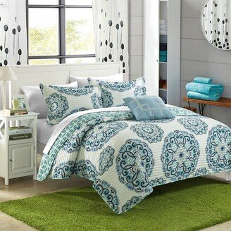 Chic Home Design Miranda 4 Piece Reversible Quilt Set Super Soft Microfiber Large Printed Medallion Design With Geometric Patterned Backing Bedding Set