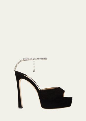 Saeda Suede Crystal Ankle-Strap Platform Sandals