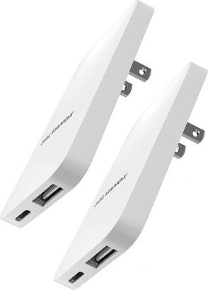 Galvanox Link Slim Fast Charging Flat Wall Charger With Multi-Port Power Adapter USB-A & USB-C for iPhone & Samsung Galaxy Models 20W Outlet Plug - 2 Pack