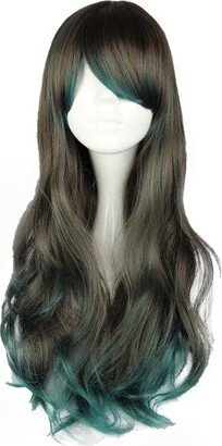 Unique Bargains Curly Wig Wigs for Women 27 Green Gradient with Wig Cap