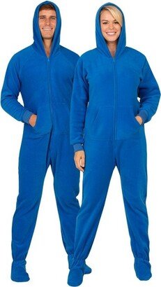 Footed Pajamas - Brilliant Blue Adult Hoodie Fleece Onesie - Adult - Small (Fits 5'5 - 5'7)