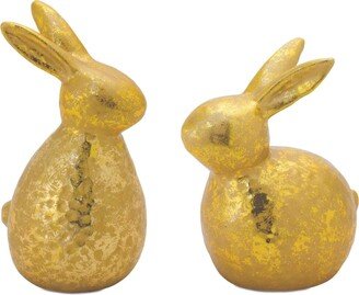 Set of 2 Gold Rabbit Tabletop Figurines 6.25