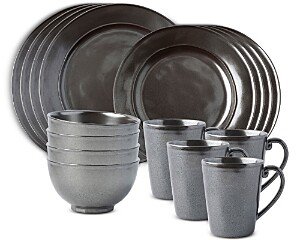 Pewter Stoneware 16 Piece Dinnerware Set, Service for 4