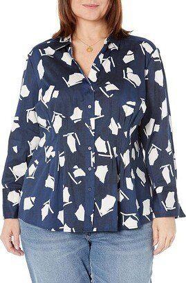 Plus Size Mosaic Blues Shirt (Indigo Multi) Women's Clothing