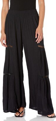 Women's Wide Leg Pants with Lace Inserts