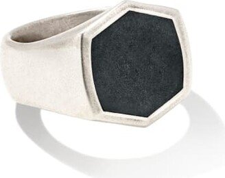 Hicks Oxidized Sterling Silver Stone Signet Ring in Black Hematite