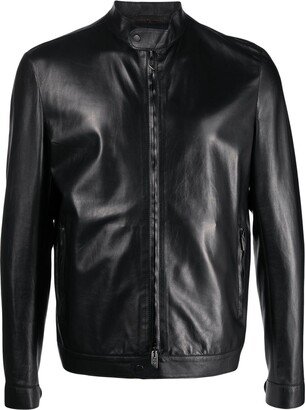 Stand-Up Collar Leather Jacket-AB