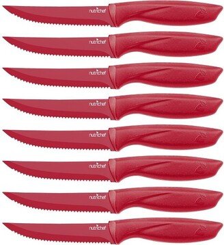 8 Pcs. Steak Knives Set - Non-stick Coating Knives Set with Stainless Steel Blades, Unbreakable knives, Great for BBQ Grill (Red)