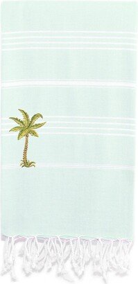 100% Turkish Cotton Lucky - Breezy Palm Tree Pestemal Beach Towel - Soft Aqua