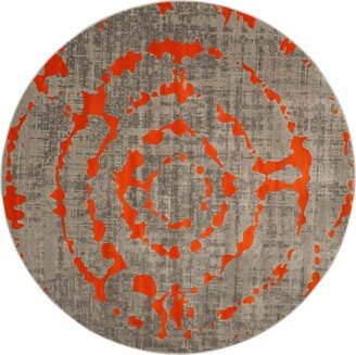 Porcello Light Gray and Orange 5'1 x 5'1 Round Area Rug