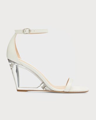 Nudistlucite Leather Clear-Wedge Sandals