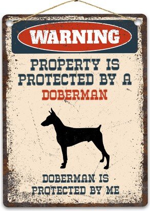 Doberman Metal Sign, Funny Warning Dog Rustic Retro Weathered Distressed Plaque, Gift Idea