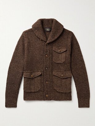 Shawl-Collar Suede-Trimmed Ribbed Wool, Cotton and Linen-Blend Cardigan