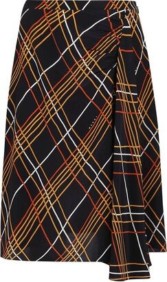 Grid Patterned Draped Midi Skirt