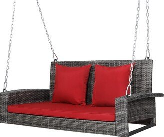 2-Person Patio PE Wicker Hanging Porch Swing Bench Chair 800lbs