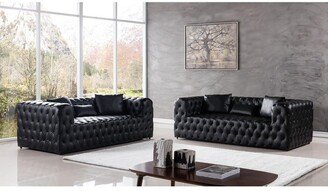 Leatherette Upholstered Tufted Sofa Set with Designer Accent Pillows, Black, Set of Two